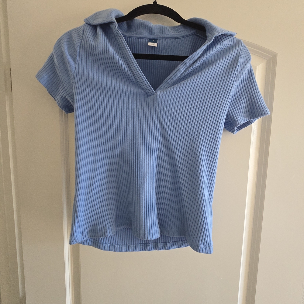 Old Navy Light Blue Ribbed Short Sleeve Top